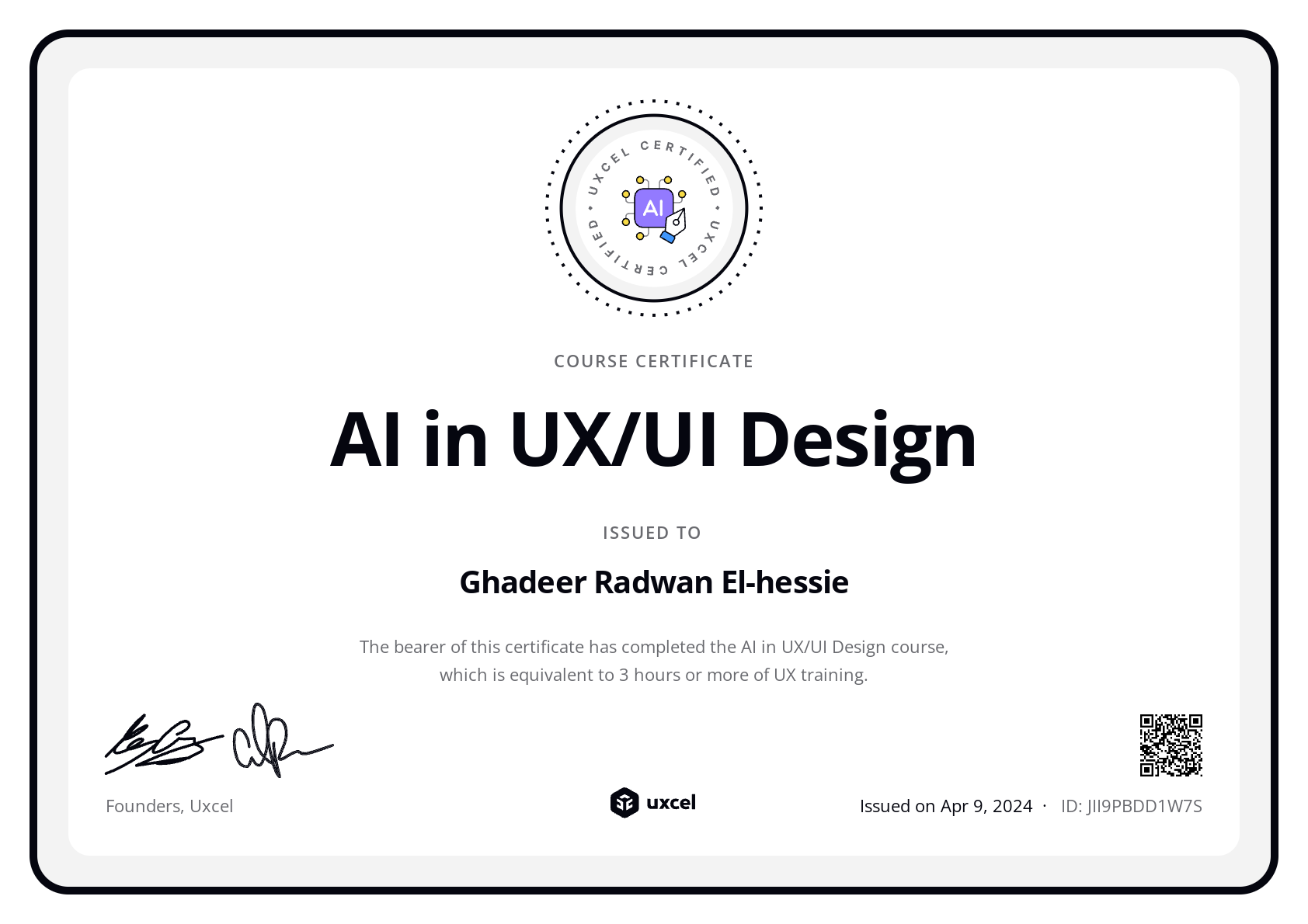 Ghadeer Radwan El-hessie's certificate